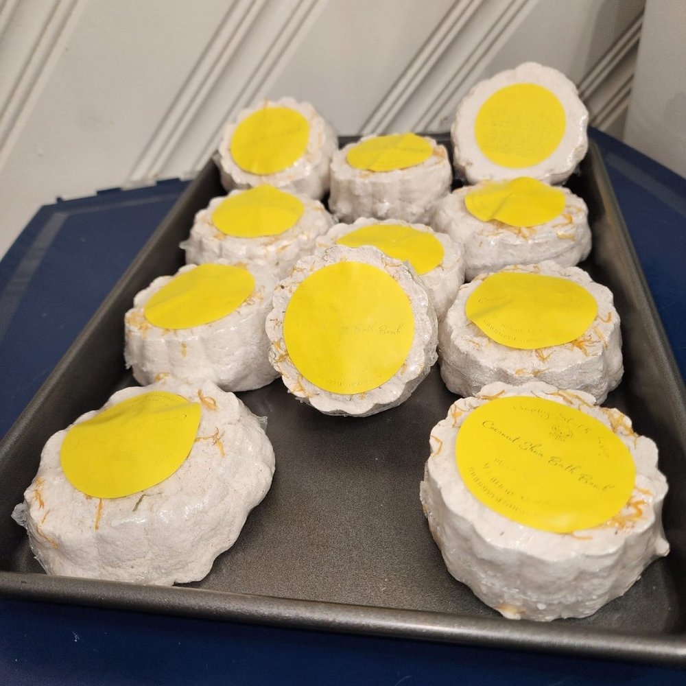 Artisanal Handcrafted soap "Coconut Shea Moon Cake Flower Bath Bombs"